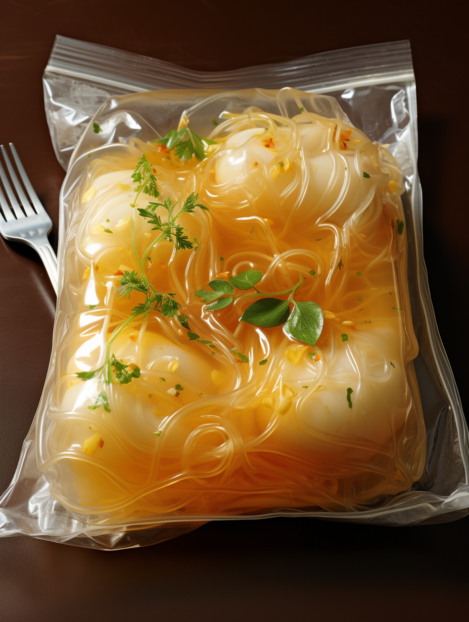 Delicious noodles in plastic packaging