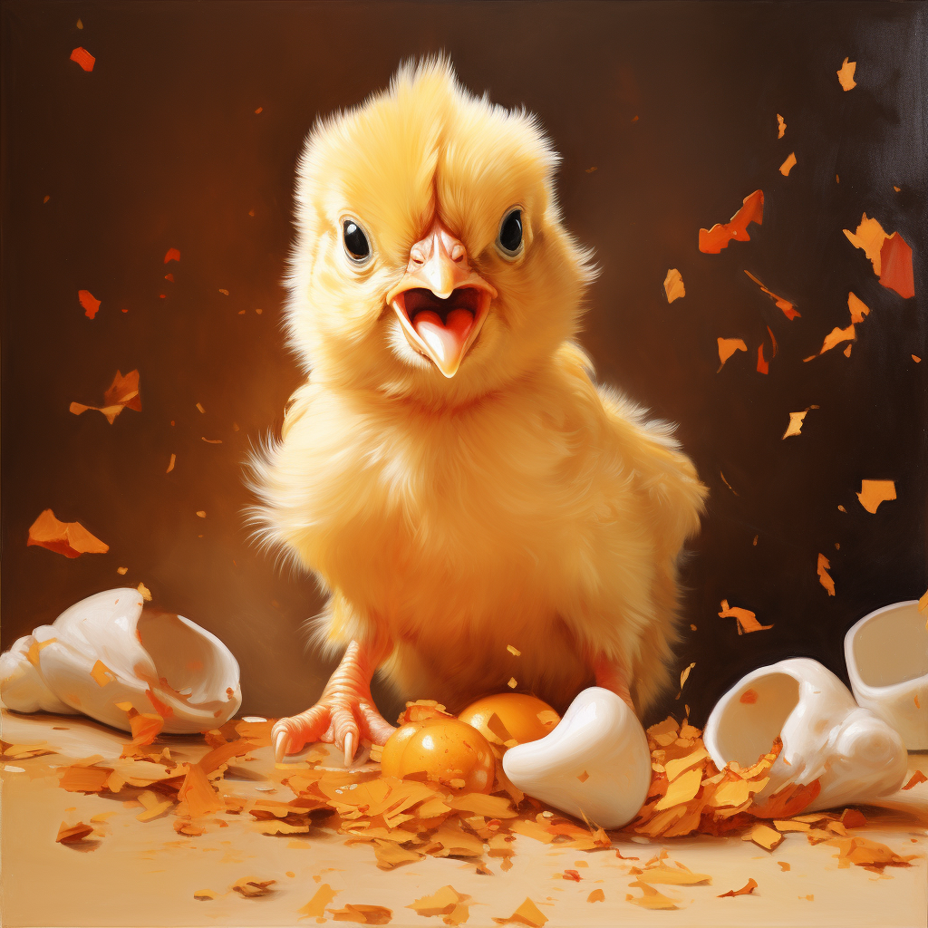 Baby chicken enjoying chicken feast