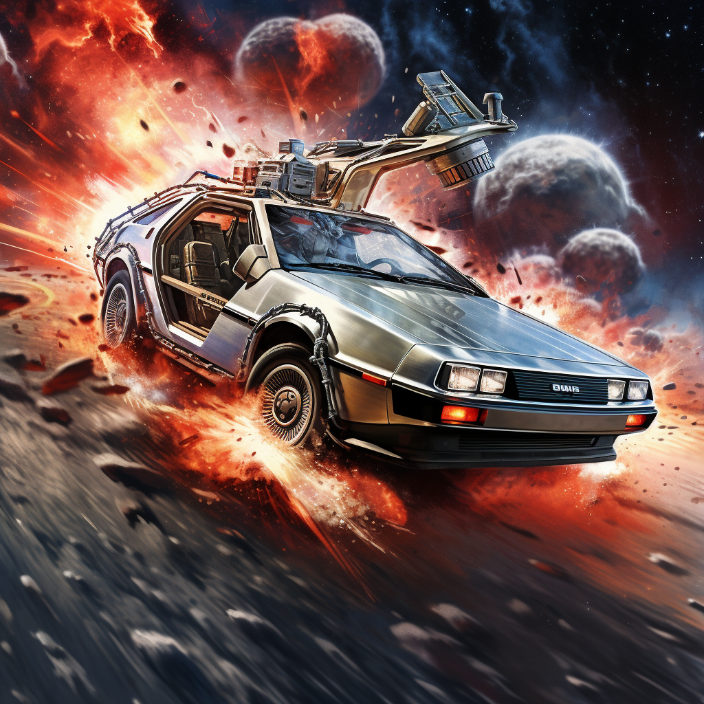 Flying DeLorean attacking Death Star