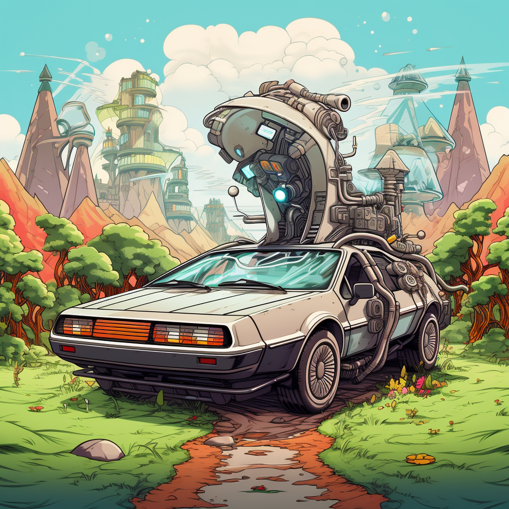 Delorean Car cruising through Mushroom Land