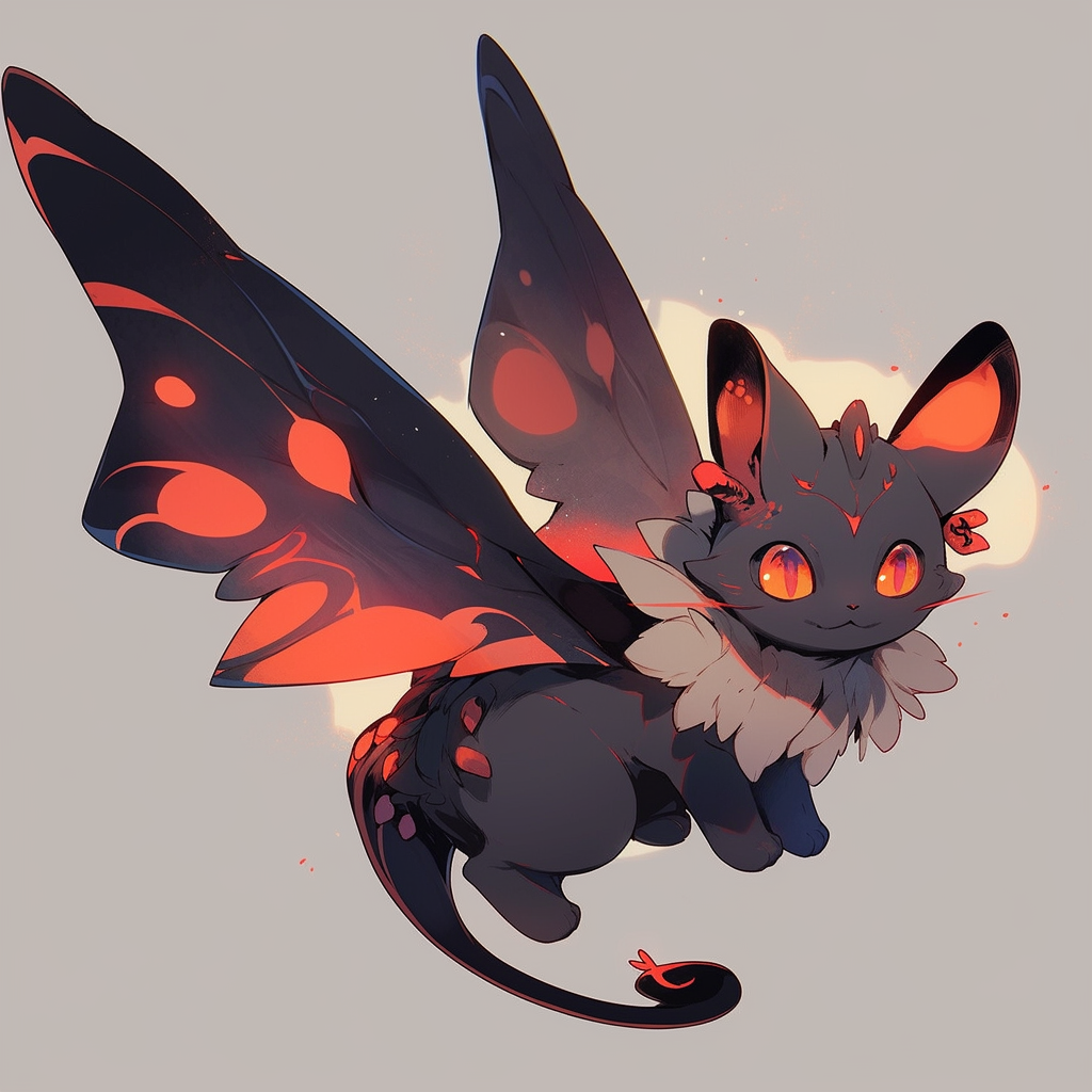 Evil demon cat Pokémon with small wings and horns