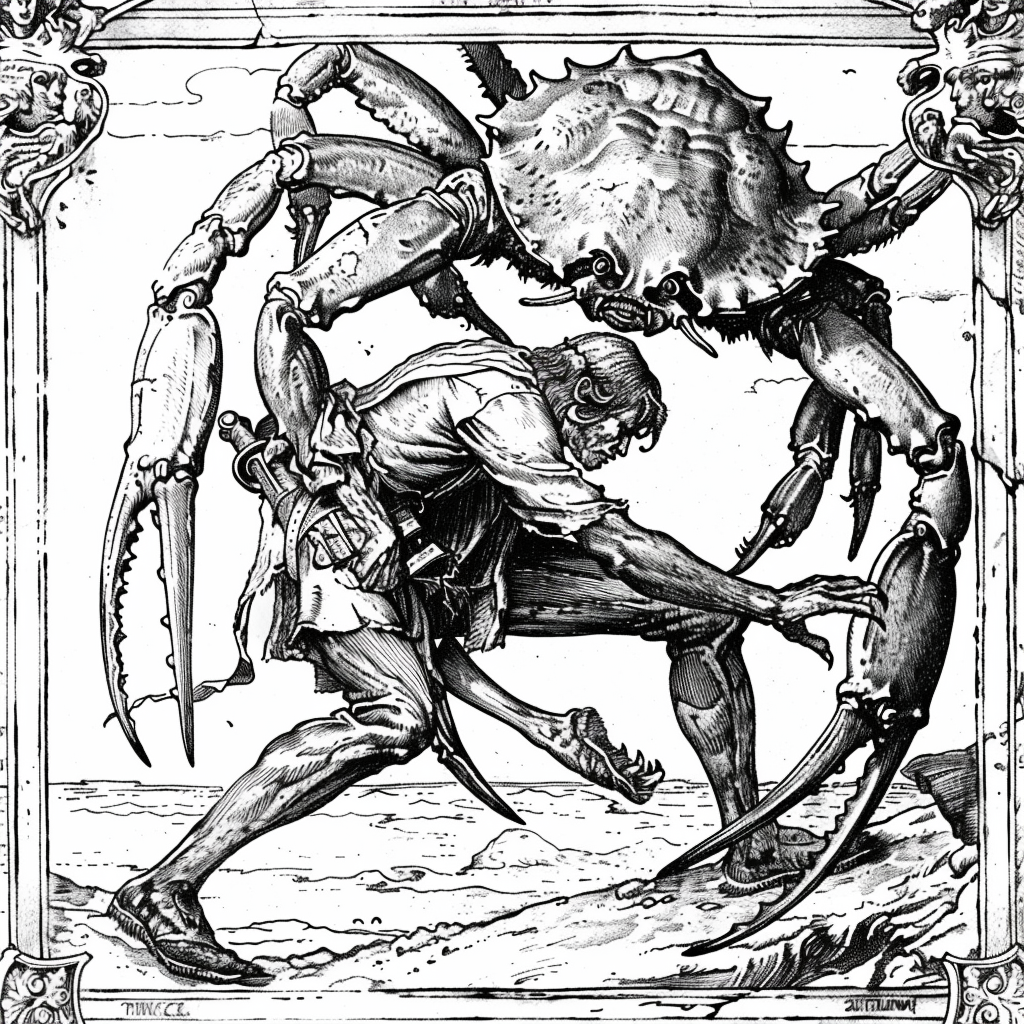 demon crab grabbing man neck