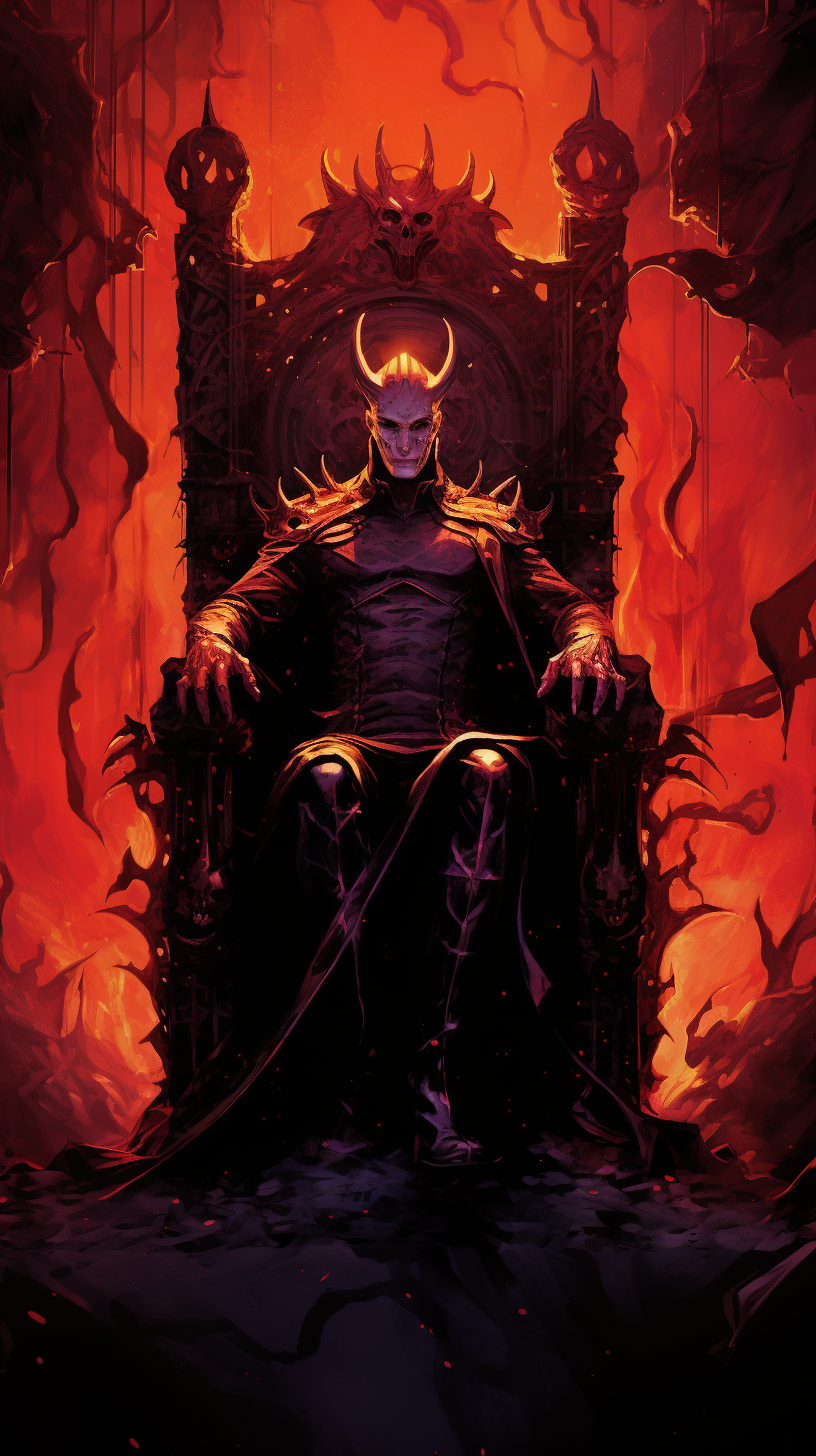 Illustration of demon king on throne