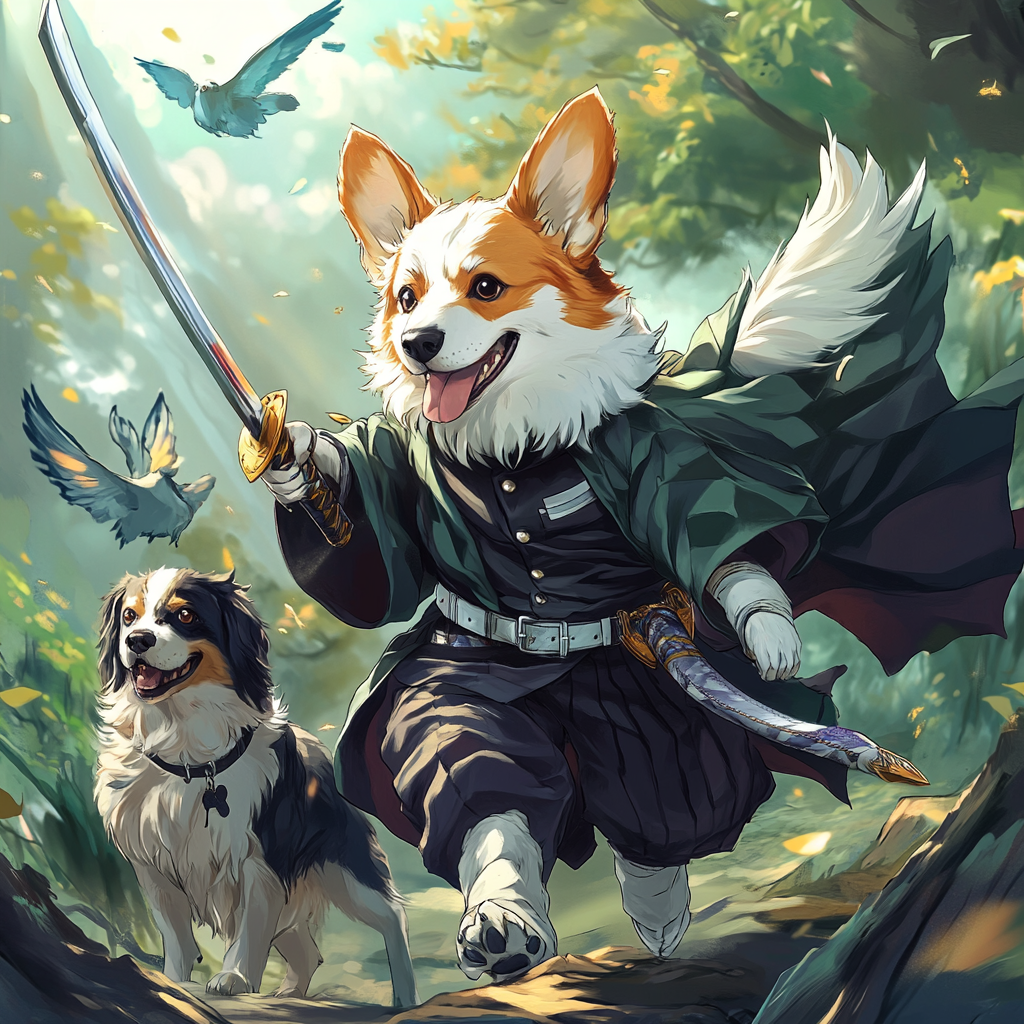 Cute Demon Slayer Corgi Border Collie