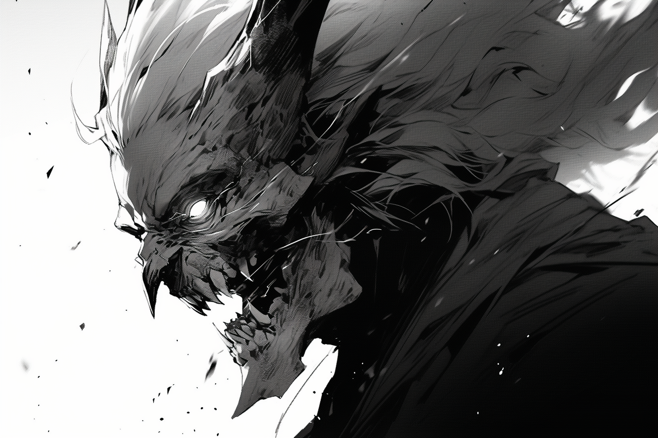 Sinister demon in black and white