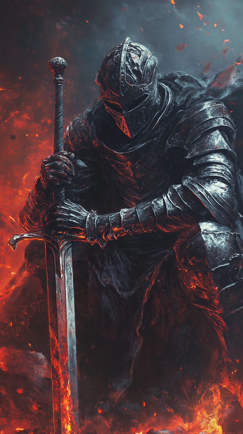 Male knight with grim reaper sword