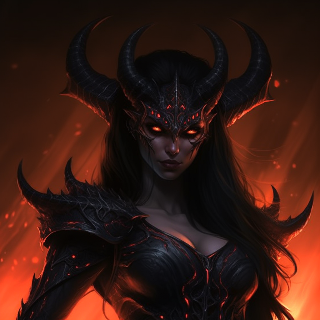 Fiery-eyed demoness in aggressive stance