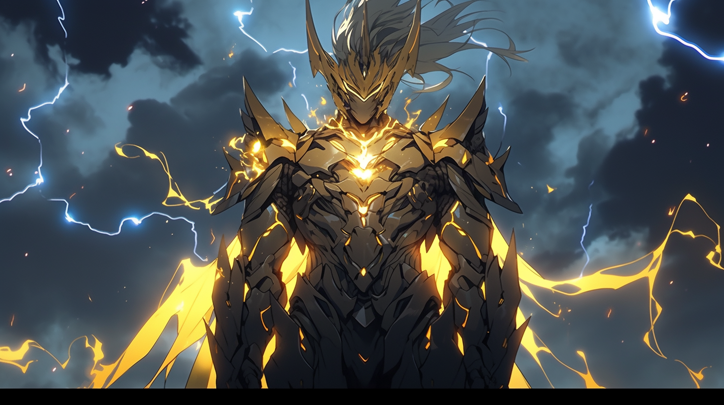 Demonic knight with yellow lightning powers in battle