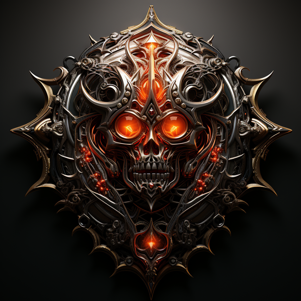 Dark Fantasy Demonic Skull with Fiery Jewels