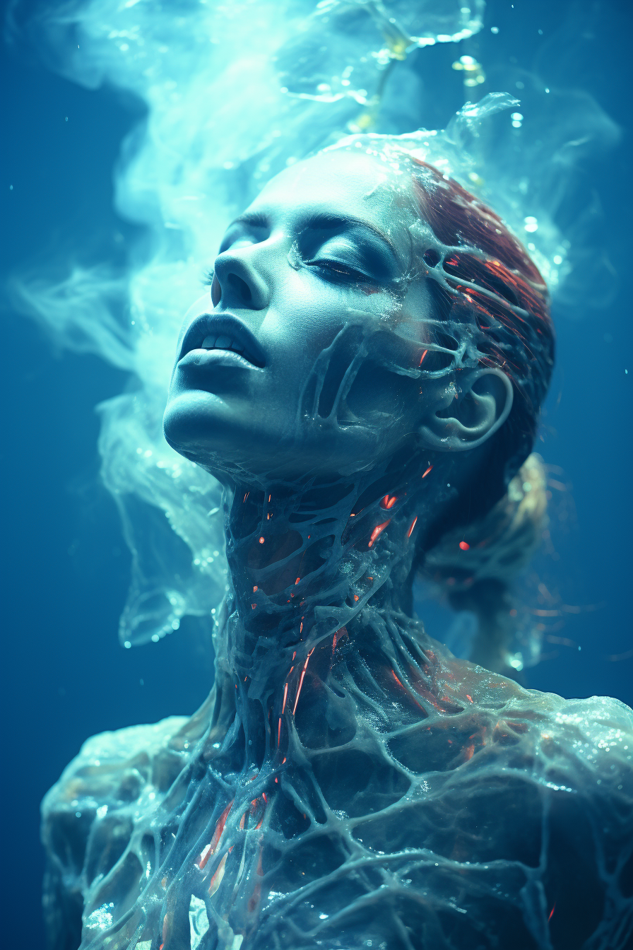 Electroluminescent woman with demonic lightningwave effect
