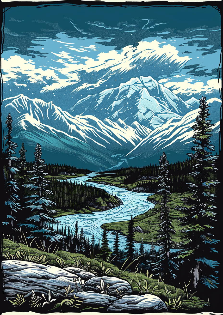 Denali National Park Block Print