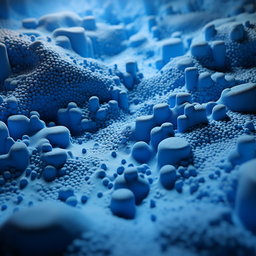 Blue porous foam on a flat surface