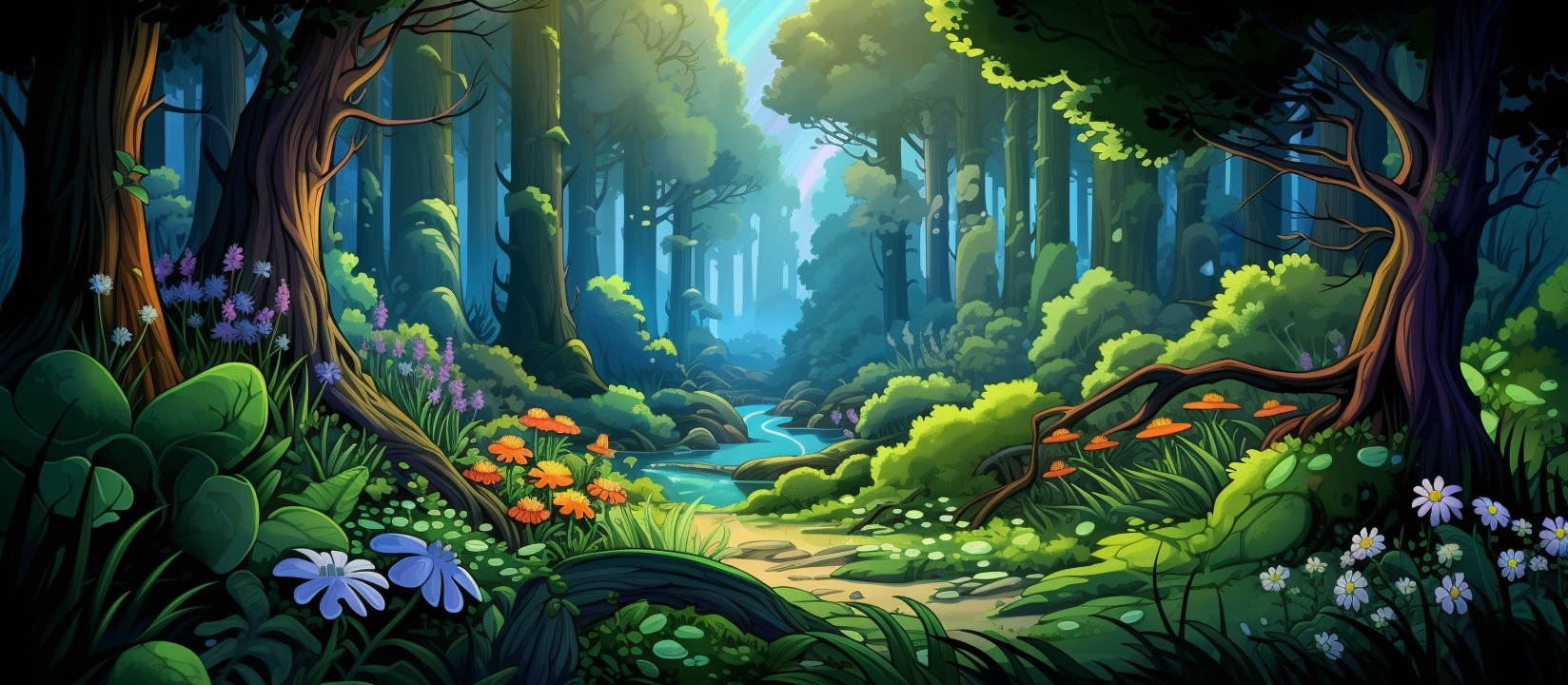 Colorful Dense Forest Cartoon