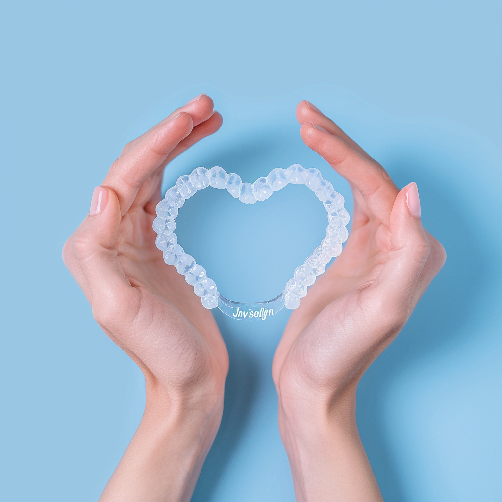 Hands forming heart with aligners