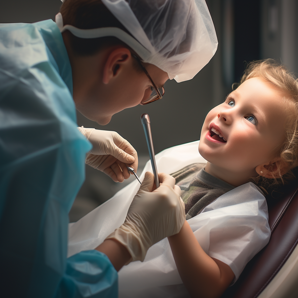 Child getting dental work done