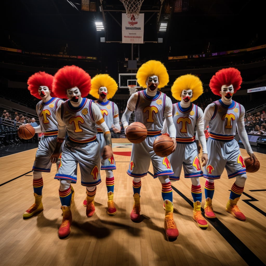 Denver Nuggets Basketball Team in Ronald McDonald Attire