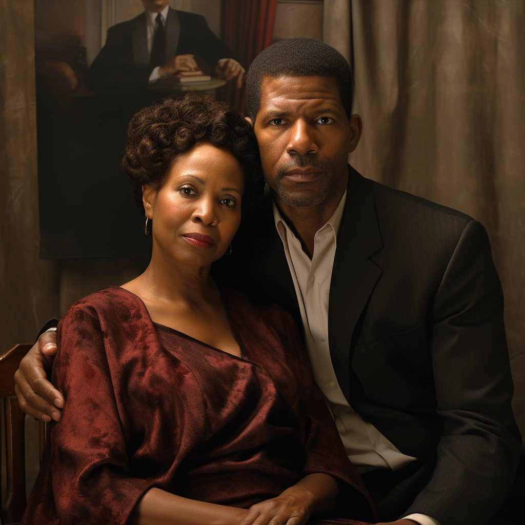 Denzel and Pauletta Washington posing for camera