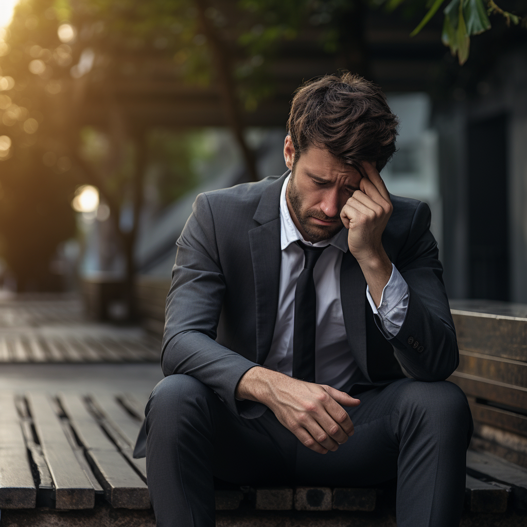 Depressed business man lost in thought