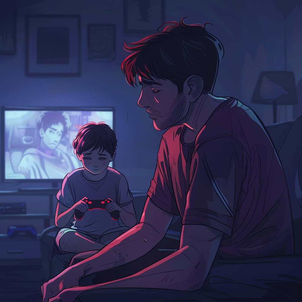 Depressed teen watches dad game