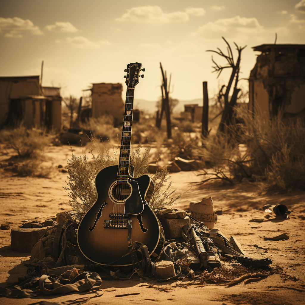 Acoustic guitar in nostalgic desert