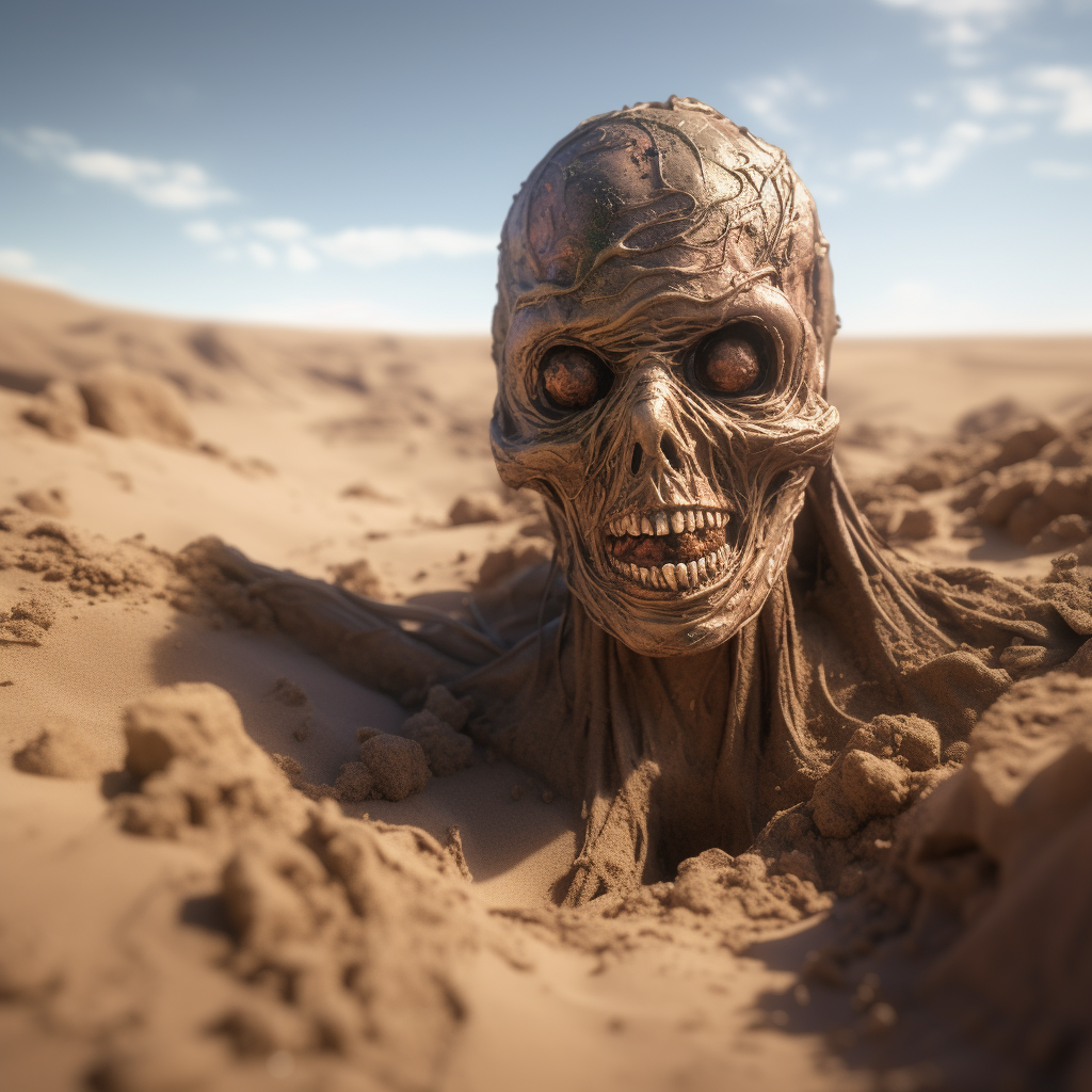 Alien body buried in desert sand