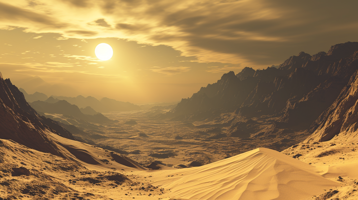 Surreal alien planet with mesmerizing desert dunes.