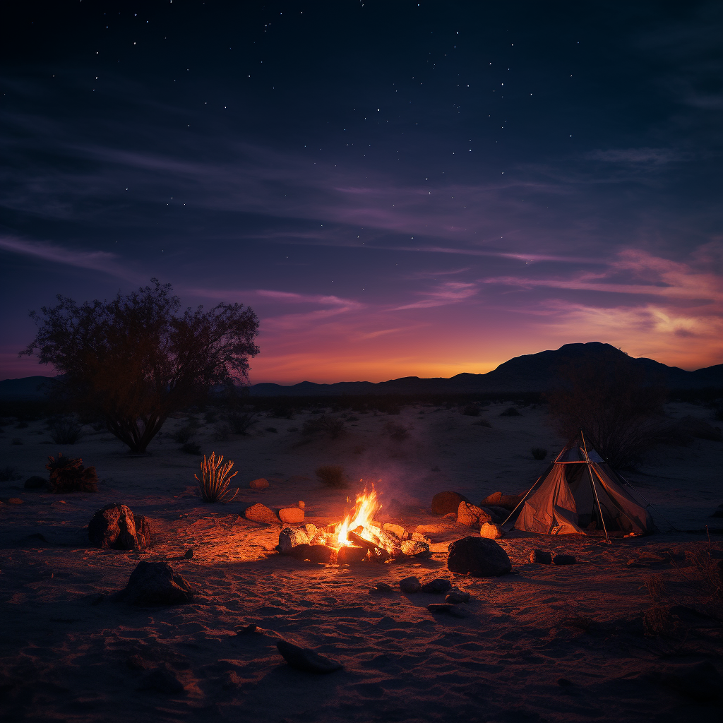 Small campfire in the desert