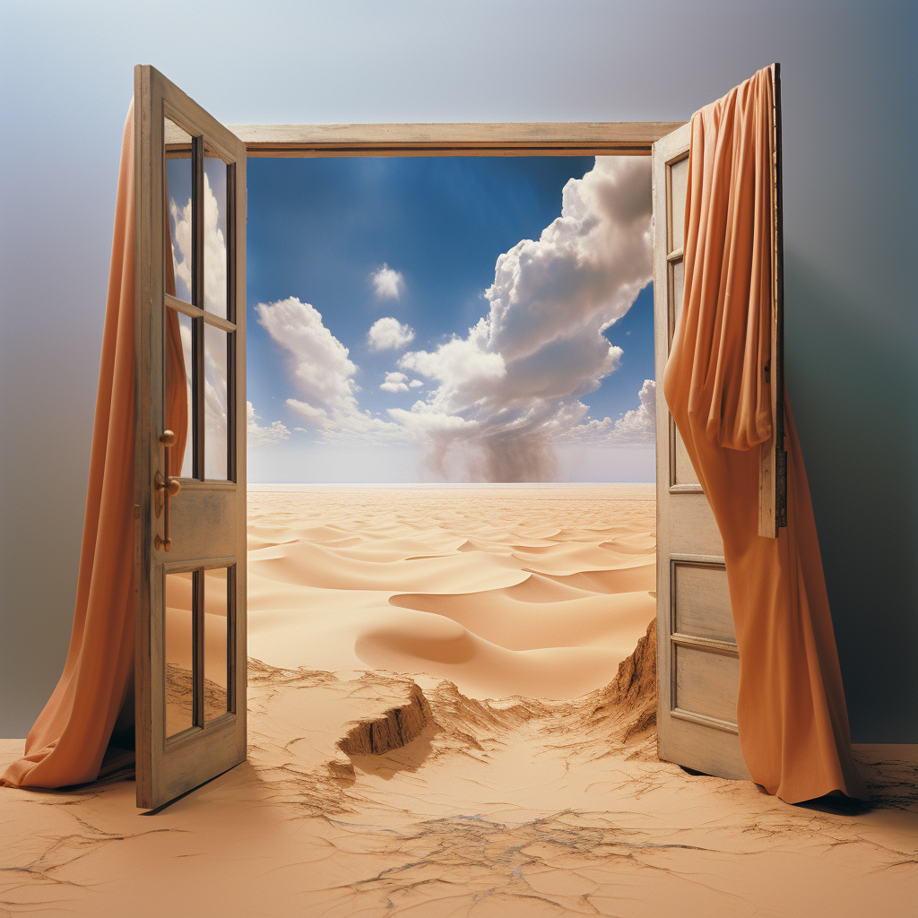 A surreal desert doorway to another reality