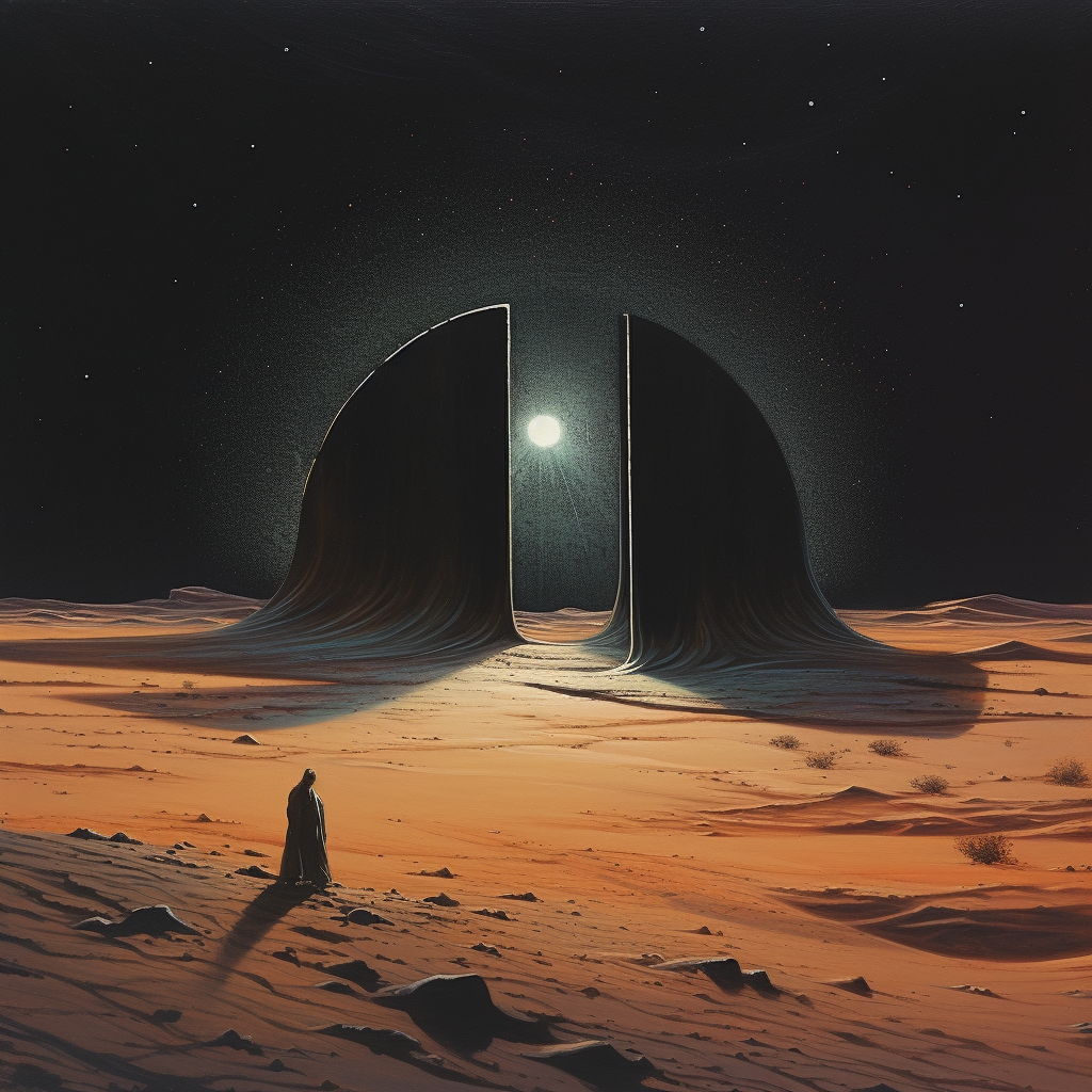 Glowing Portal in Surrealist Desert Art