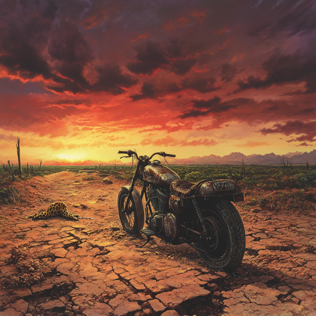 Young woman with motorcycle in desert