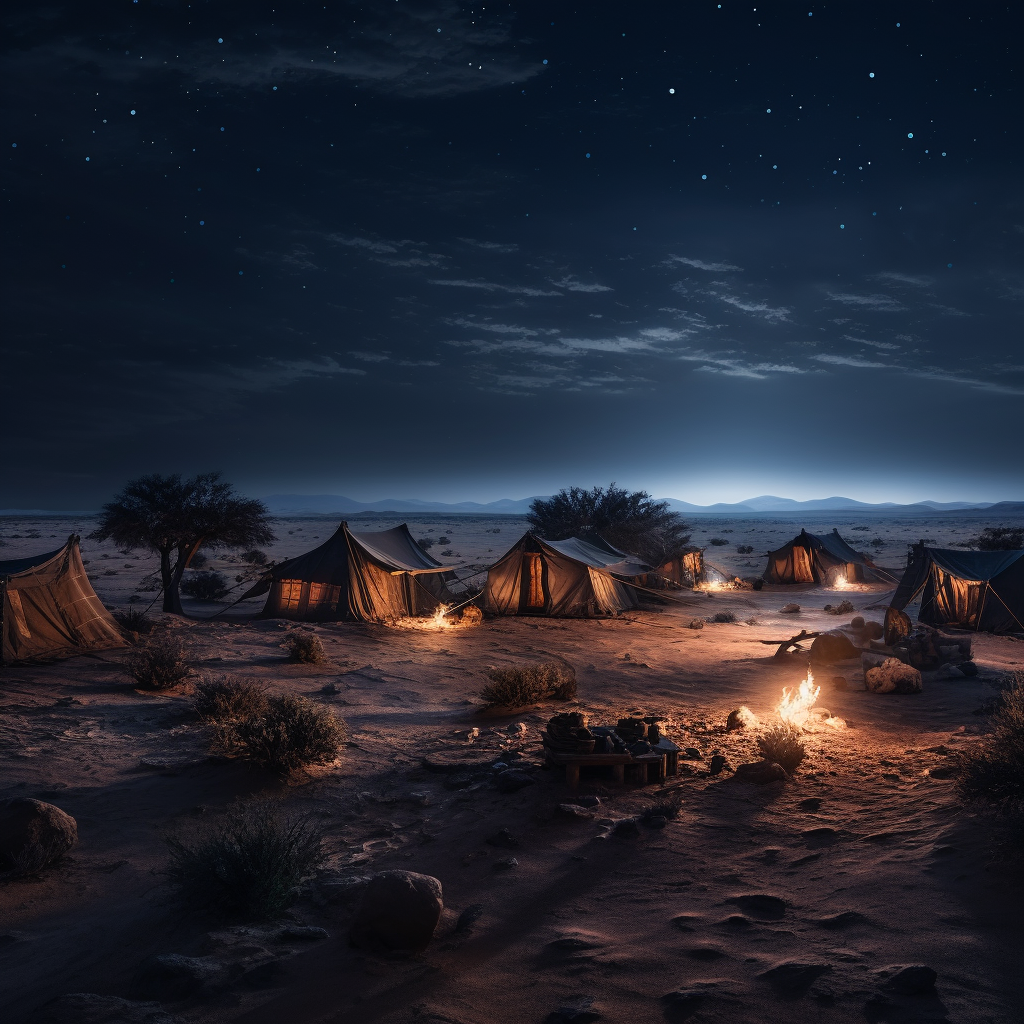 Small Camp in Desert at Night