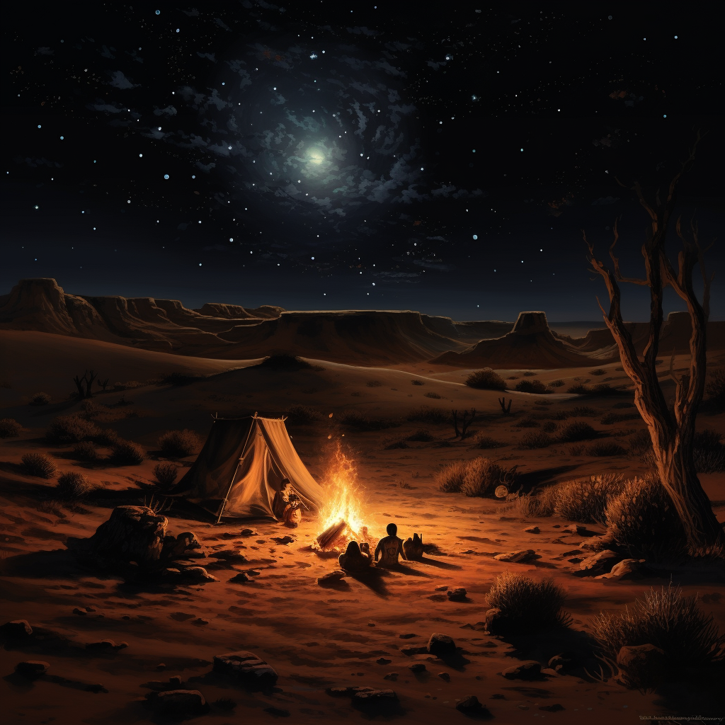 A mesmerizing desert night campfire scene