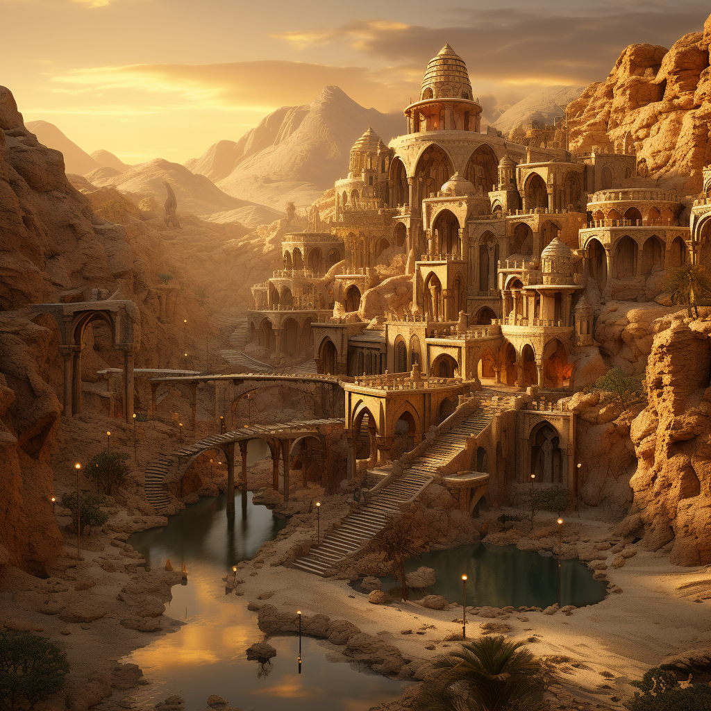 Beautiful desert oasis dwarven village