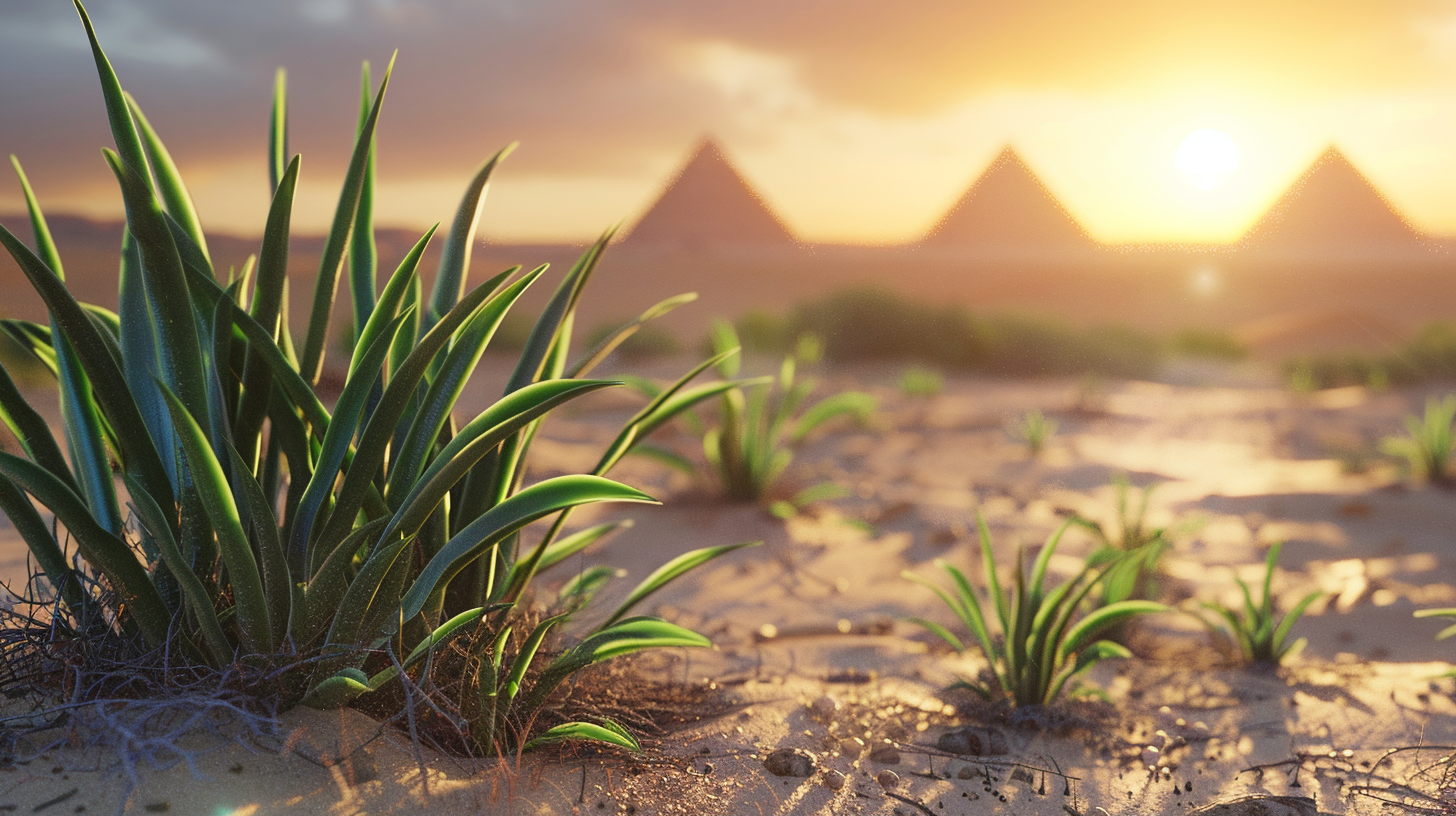 Desert Pyramids Green Plants Sunrise