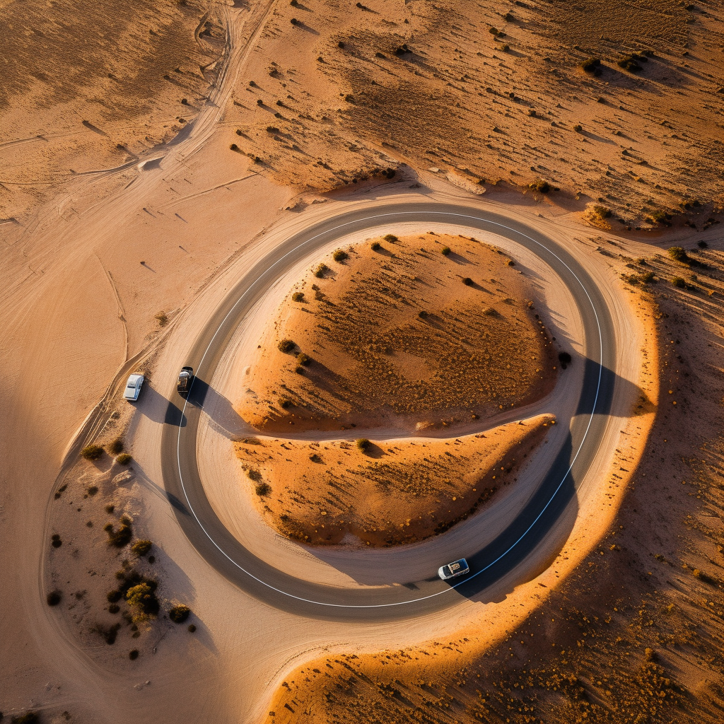 Winding road in desert with semi truck