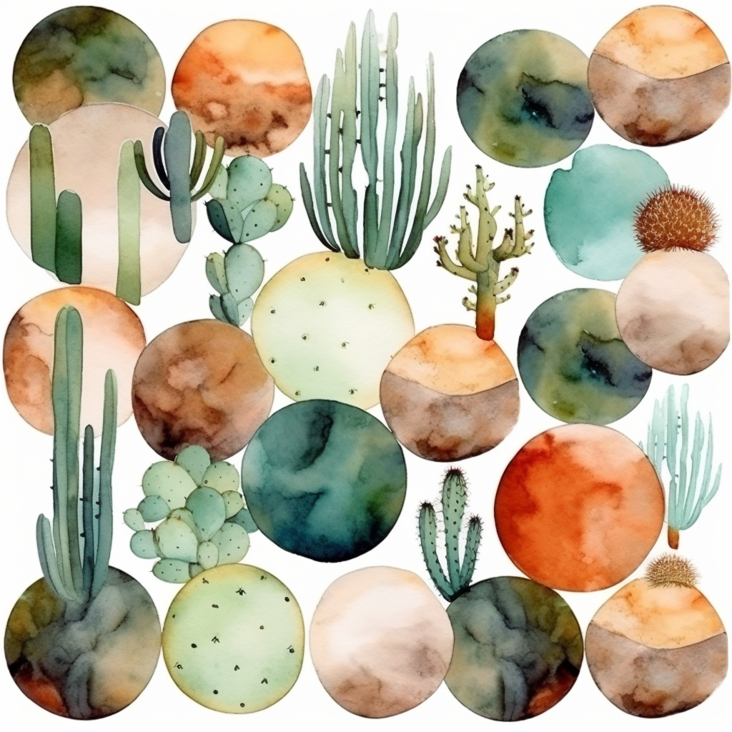 Minimalist desert rocks and plants cactus pattern