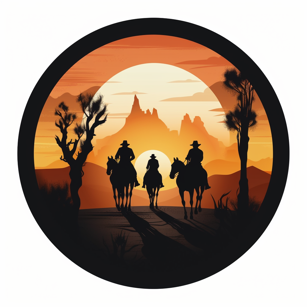 Silhouette of Four Horsemen Riding into Sunset