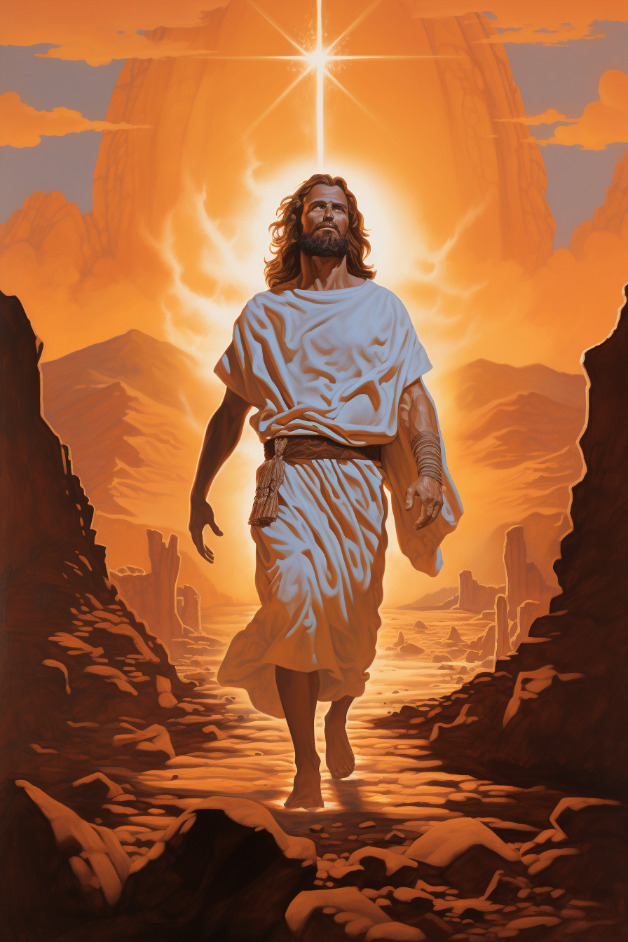 Jesus stepping out of time machine in desert