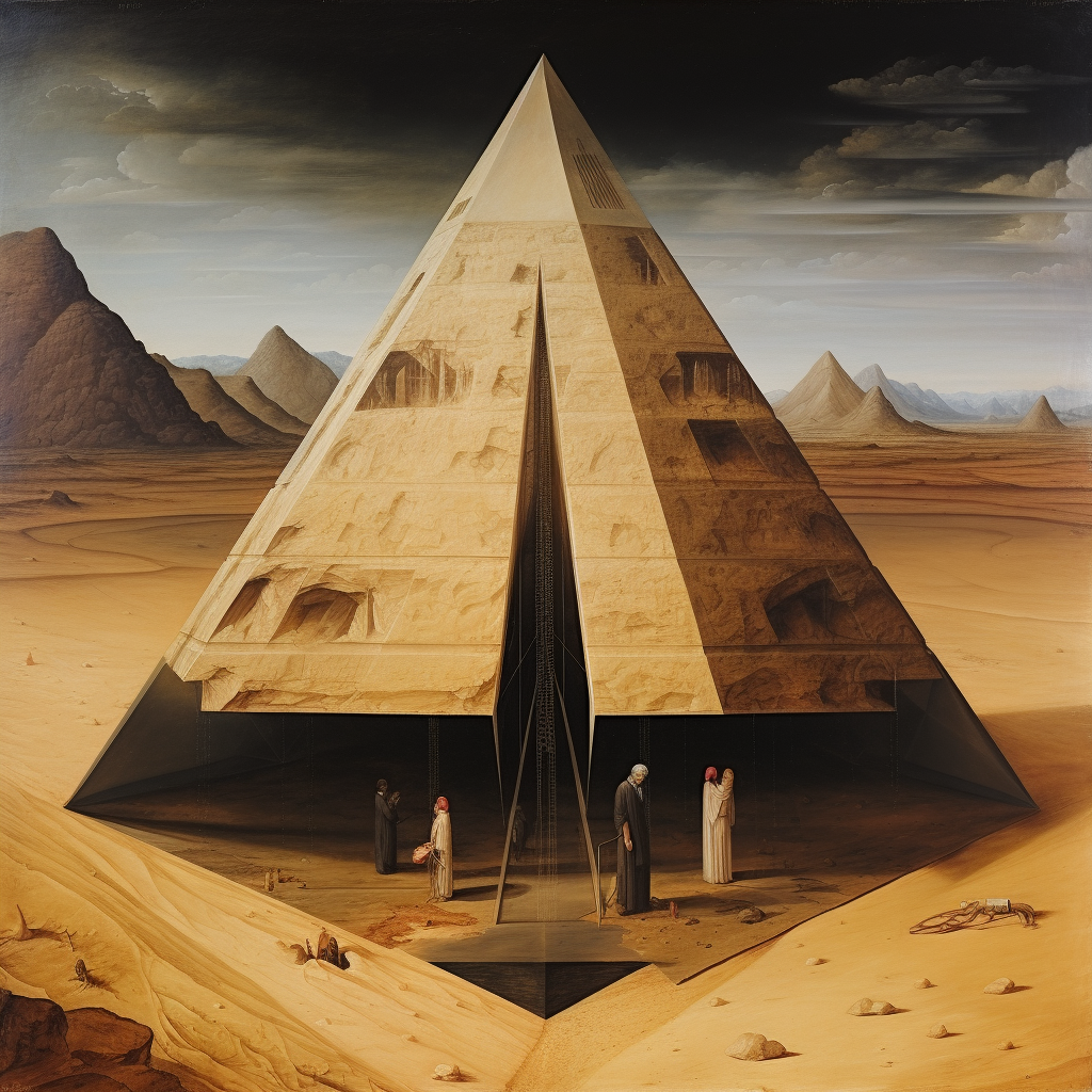 Upside down pyramid painting in desert