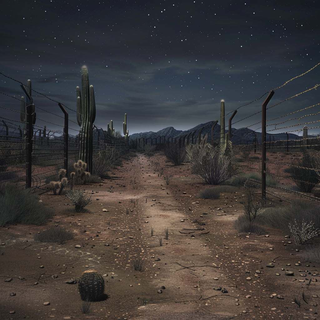 Desert wasteland nighttime scene cacti