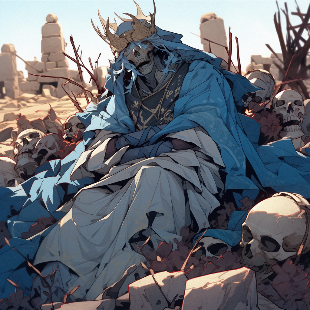 Illustrated zombie king rising from the desert grave