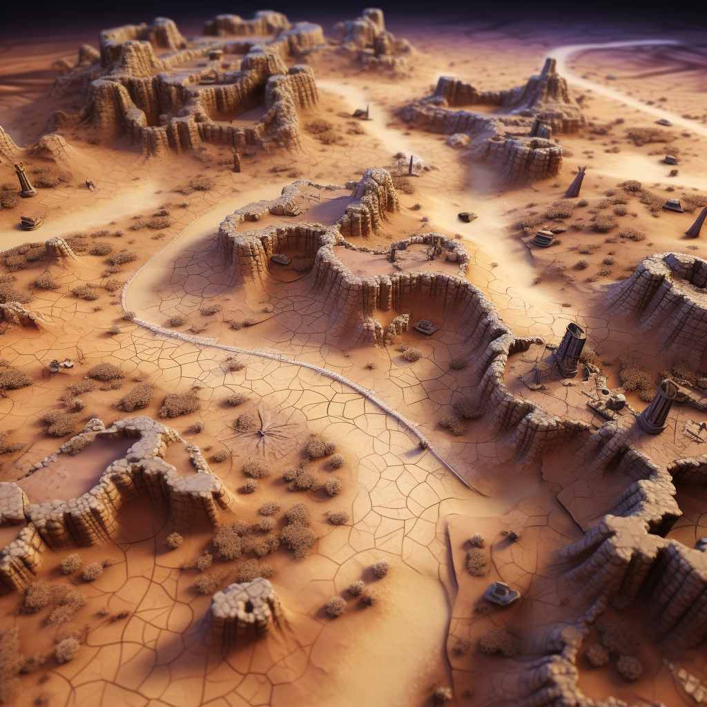 3D Battle Map with Desert Ashes and Dunes