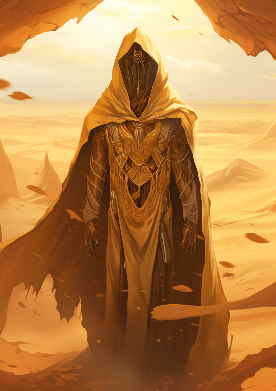 Man in Desert Cape Emerging from Ground