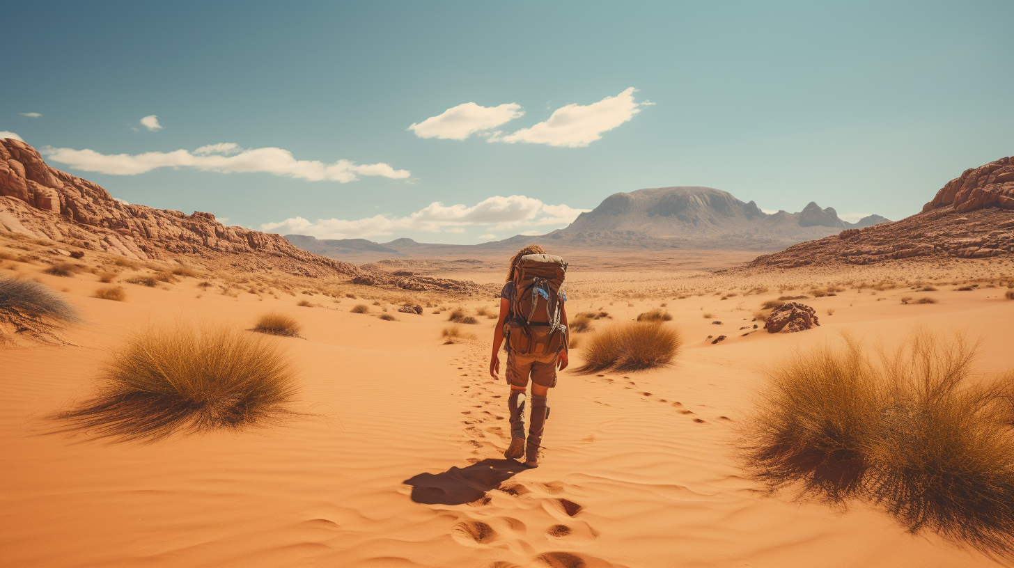 Hiker in Desert Summer Day