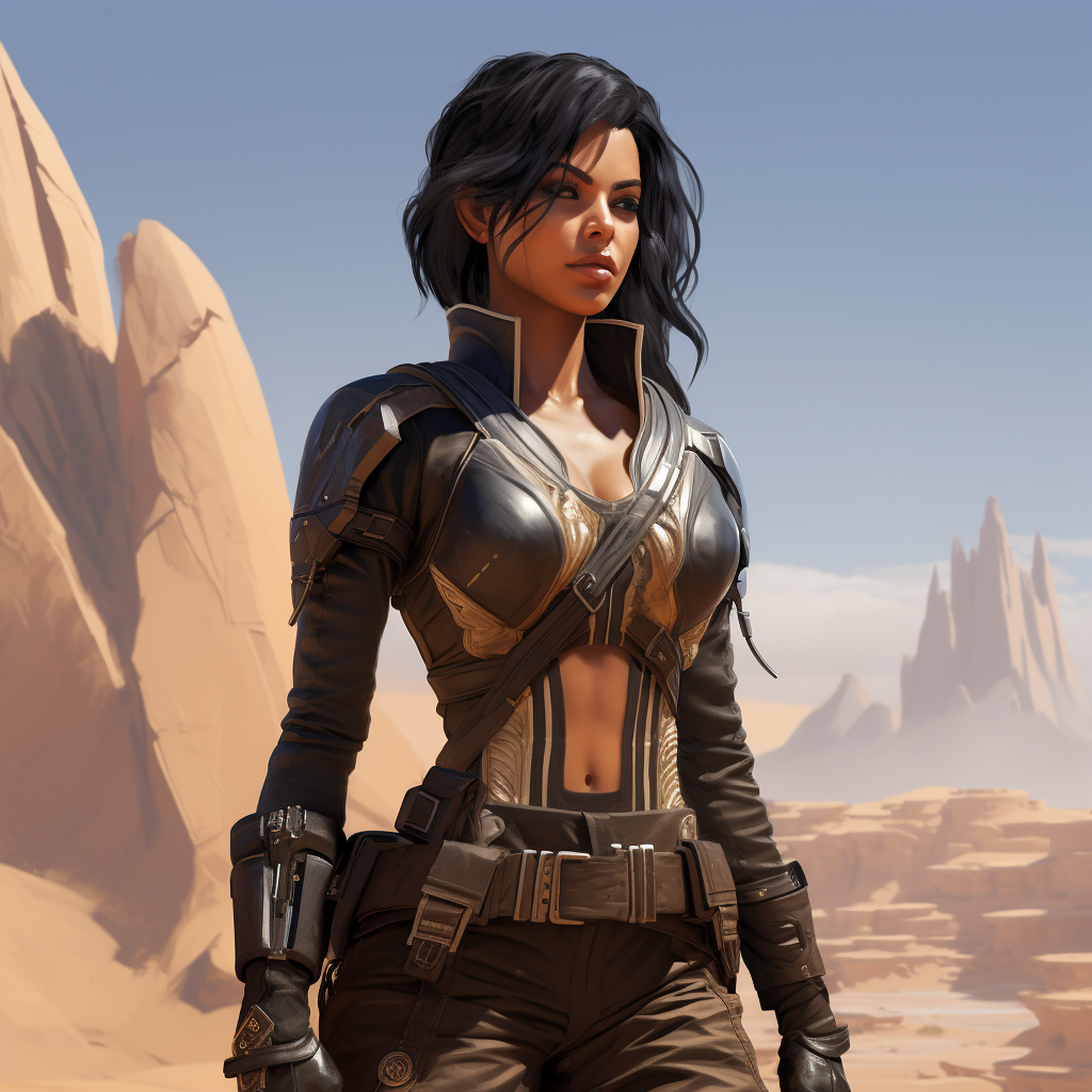 Mercenary woman in arid desert