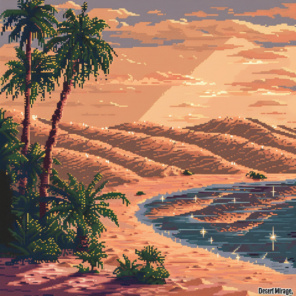 Pixel art of mesmerizing desert mirage