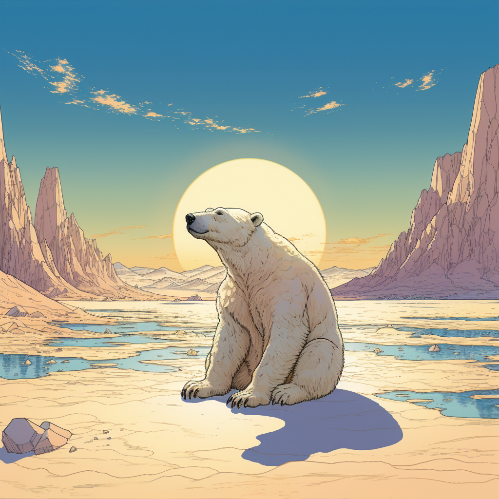 Polar bear enjoying hot desert landscape