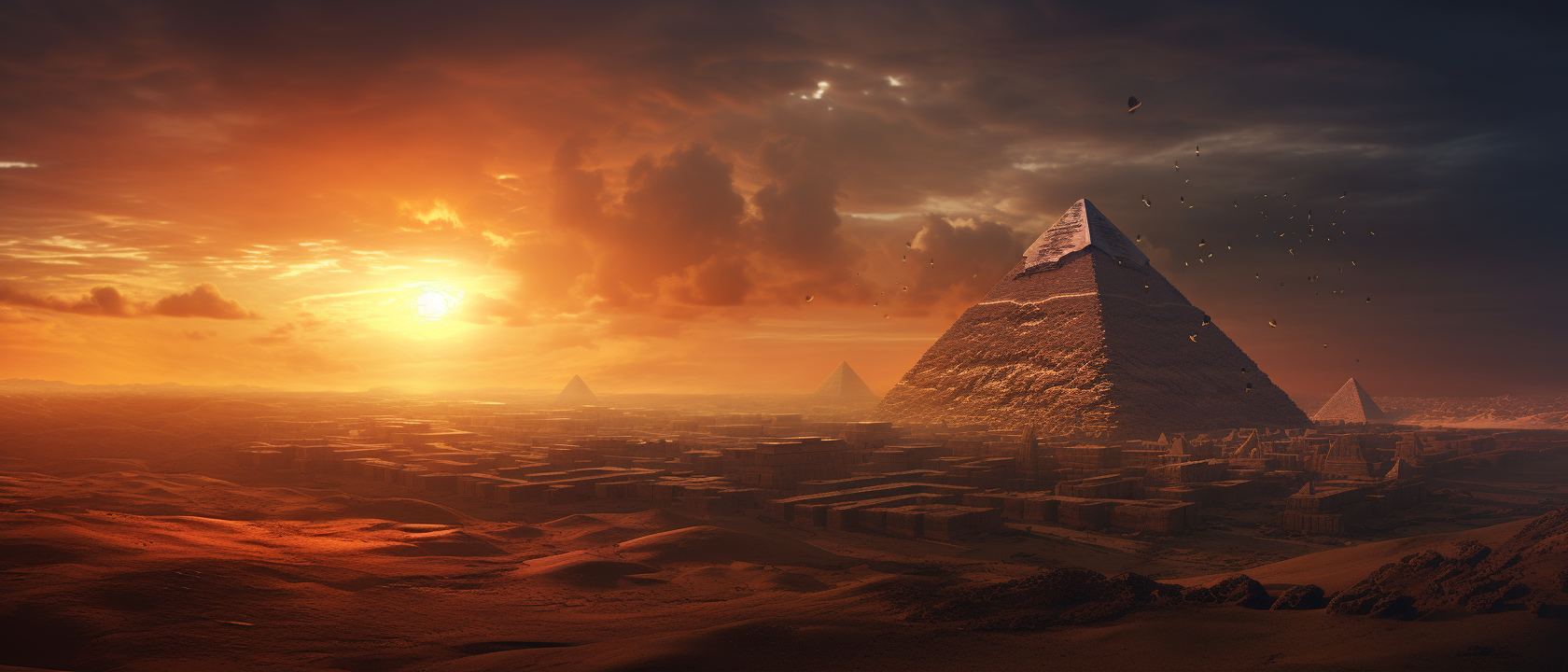 Stunning desert pyramids at sunset