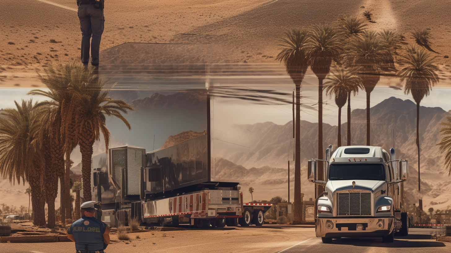 Executive with Hardhat inspecting desert road trailer