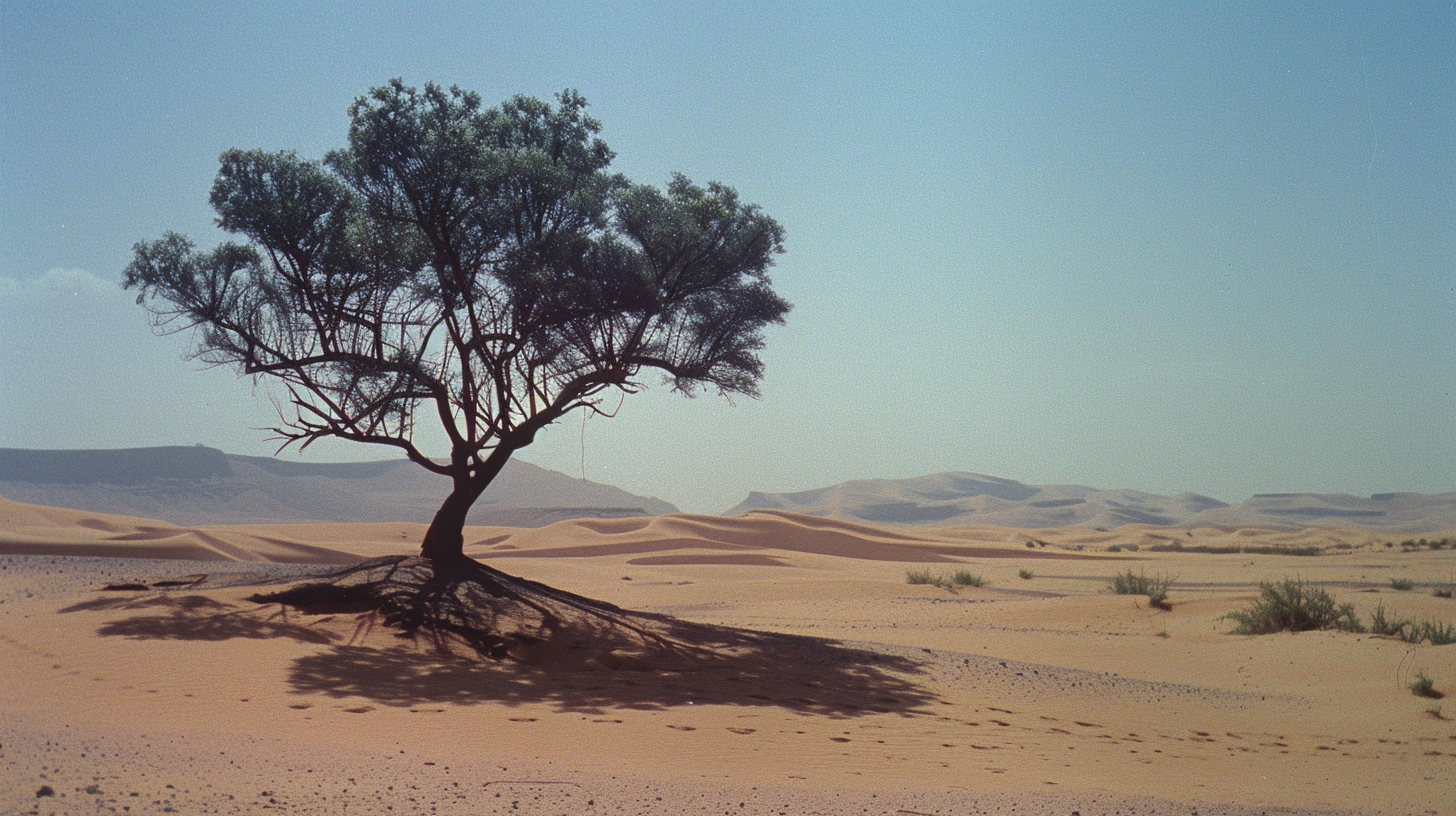 Desert scene with acacia tree